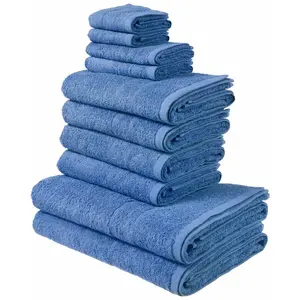 Мой домашний набор полотенец Инга, банные полотенца, полотенца для рук, гостевые полотенца, полотенца для мыла Полотенца с изящной каймой, 100% хлопок, однотонные, мягкие My Home, синий