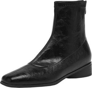 Женские ботильоны с квадратным носком, на широком каблуке и с молнией для стильного образа BULVJ, Black