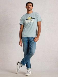 Хлопковая футболка Regular Fit с коротким рукавом и принтом солнца White Stuff, Blue