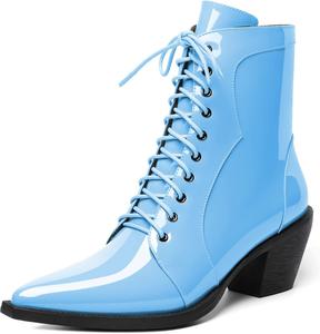 Женские ботильоны Joseywade с низким голенищем, заостренным носком, каблуком средней высоты, на шнуровке и с молнией, каблук 2,5 дюйма, прогулочные и нарядные туфли, Patent Light Blue