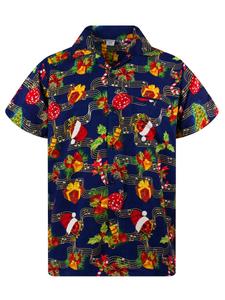Рубашка на пуговицах классического кроя King Kameha Christmas Music, синий