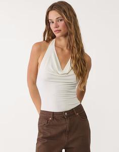 Боди Stradivarius с воротником-хомутиком цвета экрю