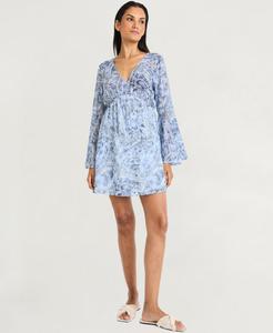 Женское хлопковое платье с принтом, приталенного силуэта с расклешенной юбкой The Good Journey, Wht/indigo