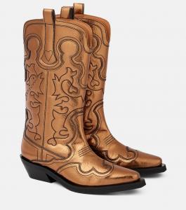 Черные женские сапоги из искусственной кожи до колена Ganni, бронзовый