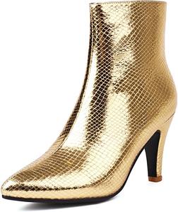 MRKEWUNEY Элегантные блестящие женские ботильоны с острым носком, на шпильке, металлик, вечерние ботинки