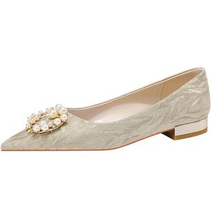 Повседневные однобортные туфли женские золотые Lan Miao, Gold 2Cm