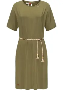 Трикотажное платье в стиле рэгвир "Касс", стильное платье-рубашка с плетеным поясом Ragwear, зеленый