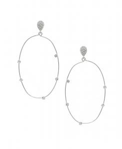 Изящные большие овальные серьги-кольца с кристаллами для женщин ETTIKA, Silver