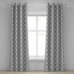 Серо-белая штора на люверсах ABAKUHAUS, абстрактный узор с множеством угловатых элементов, калейдоскоп форм, декоративные двухпанельные шторы, 280 см x 245 см, белый и серый Abakuhaus