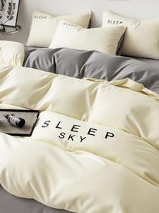 MIDO HOUSE Комплект постельного белья 1,5 м, 4 предмета, 200x230 см, молочно-белый + темно-серый, не линяет, не садится