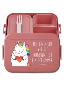 Mr. & Mrs. Panda Ланчбокс с единорогом, сердечком и надписью пастельно-красного цвета