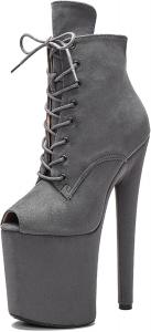 Женские экзотические ботильоны для пол-дэнс WUXIN H&P с высокой платформой, 8-дюймовым каблуком-стилето и шнуровкой, Grey