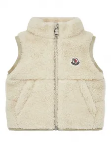 Стеганый жилет с воротником из шерпы Moncler Enfant, нейтральный