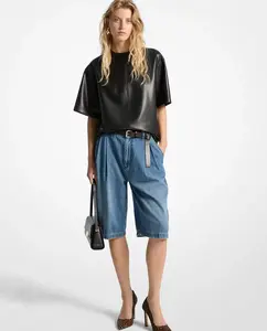 Женские джинсовые шорты-бермуды со складками Michael Michael Kors, синий