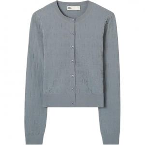 Tory Burch Женский трикотажный кардиган серого цвета с круглым вырезом и умеренным вырезом