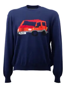 Шерстяной свитер с аппликацией в виде машины Magliano, синий