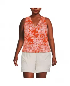 Легкий трикотажный топ-блузон большого размера с V-образным вырезом Lands' End, оранжевый