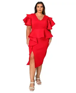 Платье с баской Kira из неопрена больших размеров L I V D, красный