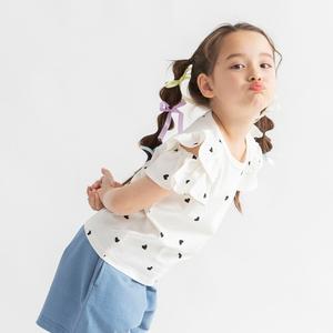 Футболка с короткими рукавами и оборками, открывающими плечи Branshes, цвет 91: White Heart Pattern