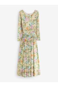 Сетчатое платье макси с цветочным принтом и длинными рукавами Jolie Moi, желтый