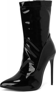 Женские ботильоны BEAUPAS на высоком каблуке-стилетто, с заостренным носком, средние по голенище, ботинки Gogo, нарядные, из лакированной кожи с боковой молнией, Black