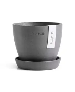Антверпенское кашпо для растений в помещении и на улице с поддоном, 4,5 дюйма Ecopots, grey