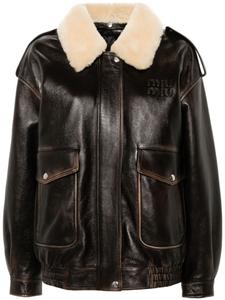 Miu Miu кожаная куртка с логотипом, коричневый