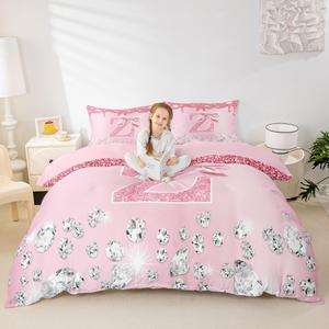 Erosebridal Комплект постельного белья Girls Pink Bowknot из 100% хлопка с персонализированными инициалами и блестящими бантами, Pink Z