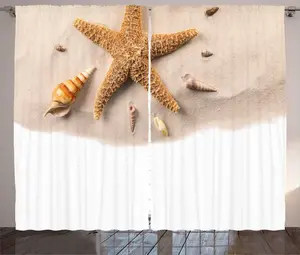 Штора ABAKUHAUS Жизнь в море в деревенском стиле, крупный план, ракушки, универсальные ленточные шторы для гостиной с петлями и крючками, 280 x 225 см, песочно-коричневый, бледно-коричневый, сепия и персидский оранжевый Abakuhaus