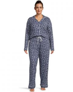 Женский комплект для сна Karen Neuburger Plus Jolly & Bright с длинным рукавом и длинными брюками, Dotted Leaf Toss