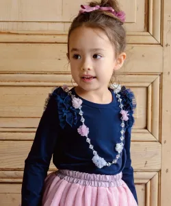 Топ с оборками на плечах (с длинным рукавом) (80-130 см) Panpantutu, цвет Navy