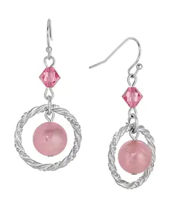 Серьги-Кольца из акриловых бусин и кристаллов 2028, pink