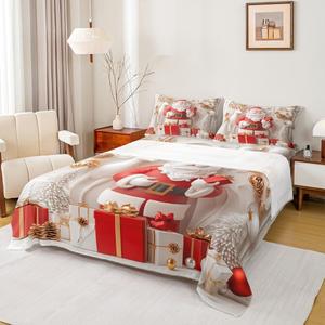 Erosebridal Комплект постельного белья с новогодним принтом Санта Клаус и оленями, Gold Red