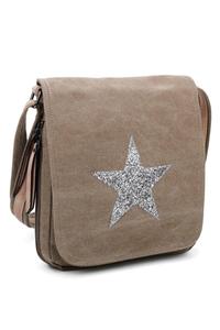 Сумка-мессенджер из парусины через плечо среднего размера с тройной молнией и клапаном в виде звезды Fontanella Fashion, бежевый