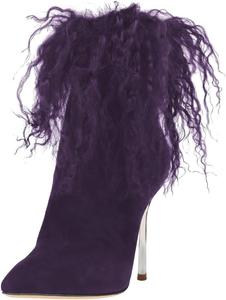 Женские ботильоны XYD с завитой меховой отделкой, заостренным носком, на щиколотку, с боковой молнией и металлическим каблуком-стилетто, обувь для модных мероприятий и вечеринок, Purple