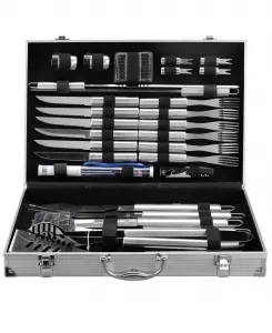 Набор инструментов для барбекю с алюминиевым кейсом для хранения, 30 штук Cheer Collection, серебристый оттенок