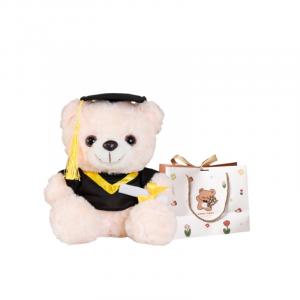 Плюшевый мишка выпускник плюшевая кукла высота 25 см OU DI PIG, белый/желтый