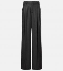 Кашемировые брюки широкого кроя со складками Saint Laurent, цвет anthracite