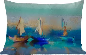 Подушка для улицы - Картина - Масляная краска - Лодка - Абстракция - 60 x 40 см - Устойчива к атмосферным воздействиям - Подушка для отдыха - Декоративная подушка - Подушка для дома MuchoWow