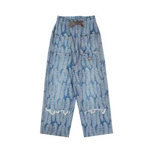 Брюки Kapital Magpie Denim With Knee Easy Baggy Pants, Light Indigo