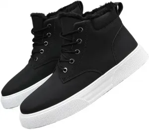 Зимние мужские ботинки с теплым мехом, повседневные кроссовки, удобные модные ботинки на шнуровке, утепленные, нескользящие, для ежедневной ходьбы в холодную погоду Qacksv, черный