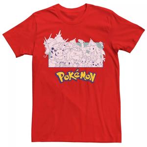 Мужская классическая монохромная футболка с групповым портретом Pokémon Licensed Character