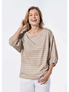 GOLDNER Укороченный размер: Рубашка из оригинальной пряжи песочного/белого/полосатого цвета