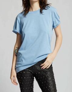 Футболка с потертостями из выстиранного денима синего цвета Recycled Karma