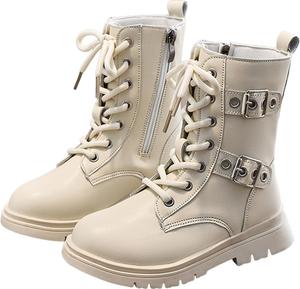 Ботильоны для мальчиков и девочек с боковой молнией, боевые ботинки на шнуровке, модные короткие ботинки, осенне-зимняя обувь для малышей, детей младшего и старшего возраста Generic, C-Beige