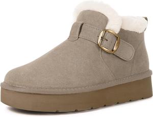 Женские зимние ботинки Hsyooes из натуральной замши, мини-ботинки с противоскользящей подошвой для улицы, водоотталкивающие, с теплой подкладкой из искусственного меха, Khaki