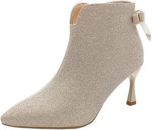 Женские вязаные носочные ботильоны Челси на высоком каблуке-стилетто, сексуальные блестящие ботильоны с острым носком и молнией Generic, Khaki