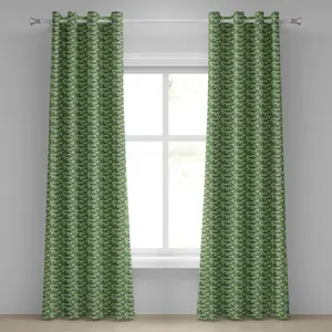 Шторы на люверсах ABAKUHAUS с пальмовыми листьями, узор Джунгли - нарисованная вручную зеленая листва - пышные, декоративные, двухпанельные, 280 см x 245 см, цвет зеленое яблоко