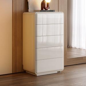 Quanu Комод для гостиной и спальни из массива дерева, 5 ящиков, большой объем, цвет Pearl White