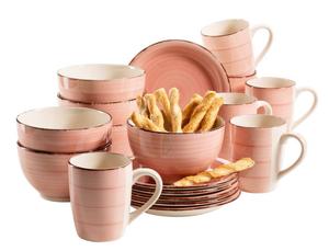 Mäser 931494 Сервиз Lumaca для завтрака на 6 человек в винтажном стиле, керамика с ручной росписью, набор посуды, керамика, розовый, 18 предметов (1 набор), коралл